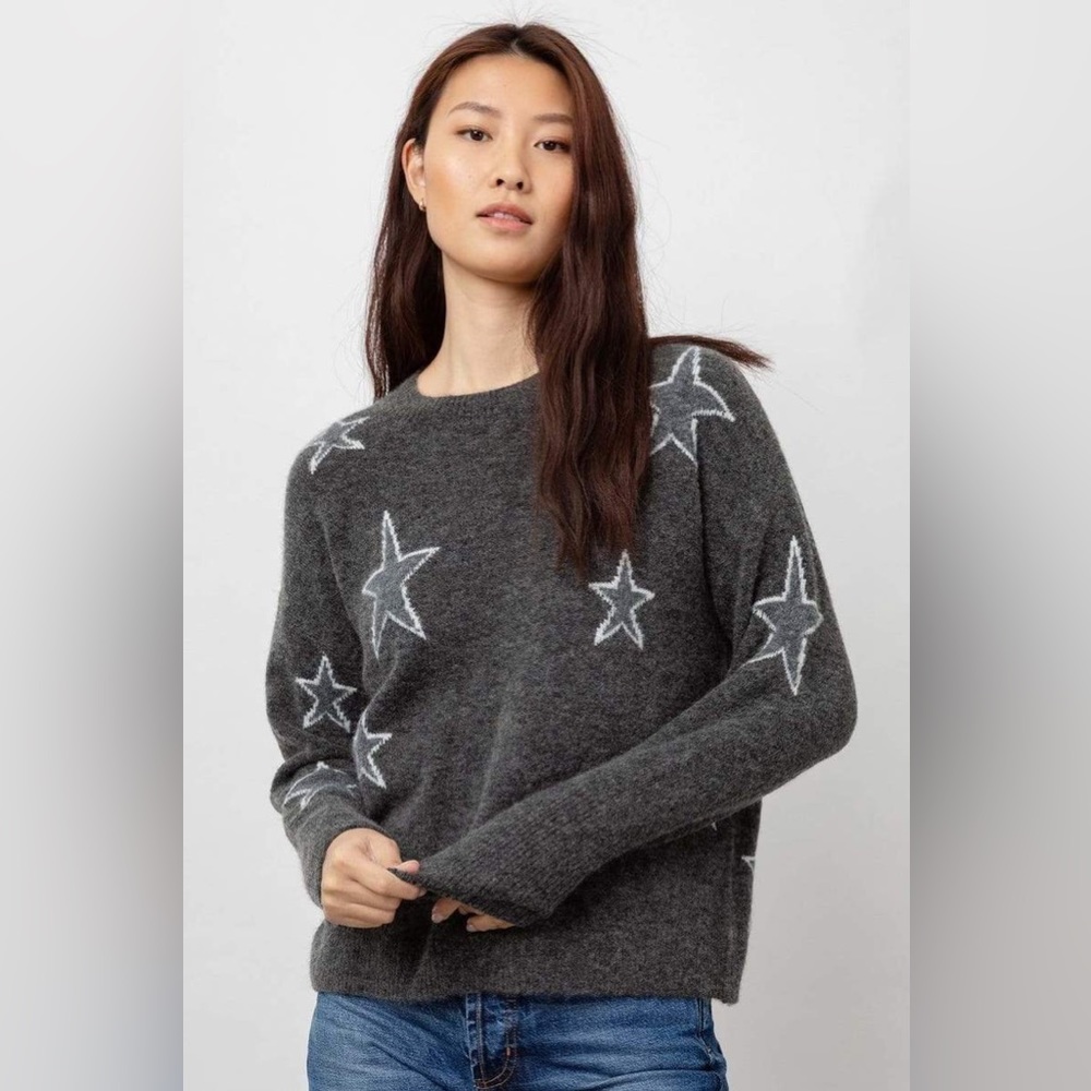 Rails Virgo Pullover in Charcoal White Stars Gray Crewneck Wool Sweater Revolve - Picture 4 of 16